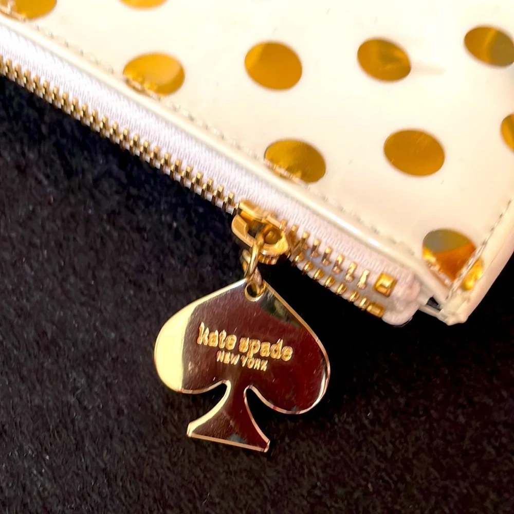 Kate Spade Polka Dots Pencil Pouch Complete Set Gold & Cream